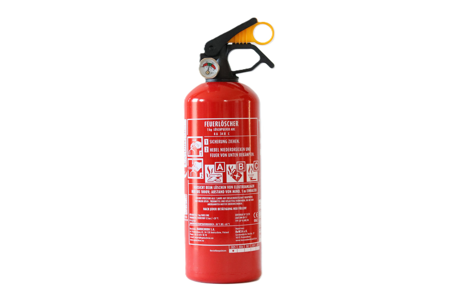 Exdinger ABC-Pulverfeuerlöscher 1 kg (GP-1X) – mit Halterung & Manometer